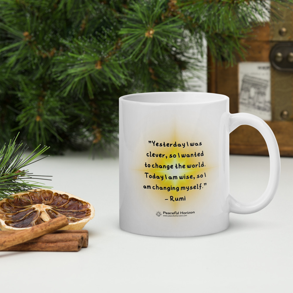 Rumi Quote Coffee Mug Inspirational Quotes Gift Idea Yesterday Clever Today Wise Change World Peaceful Horizon